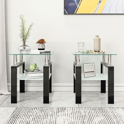 Mesa de centro moderna de vidrio templado, mesa auxiliar cuadrada para sala de estar