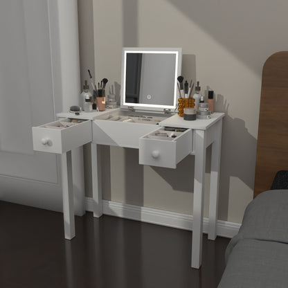 Vanity Table With LED Lights, Flip-Top Mirror And 2 Drawers, Jewelry Storage