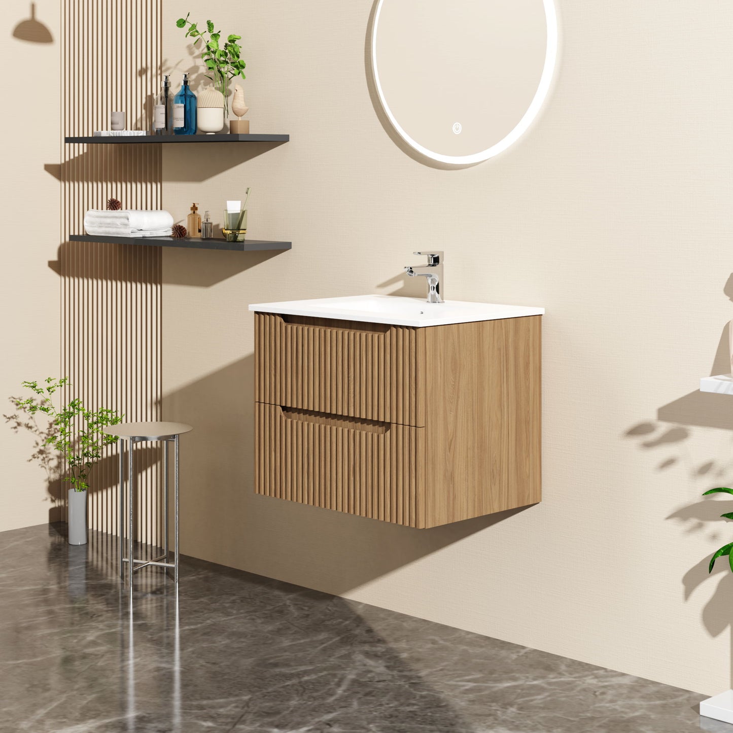 Mueble de baño flotante de 24" para montaje en pared (solo mueble) - Nogal