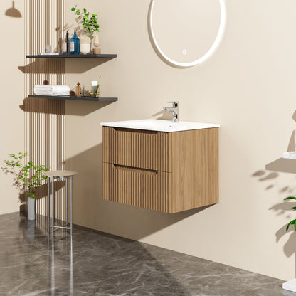 Mueble de baño flotante de 24" para montaje en pared (solo mueble) - Nogal