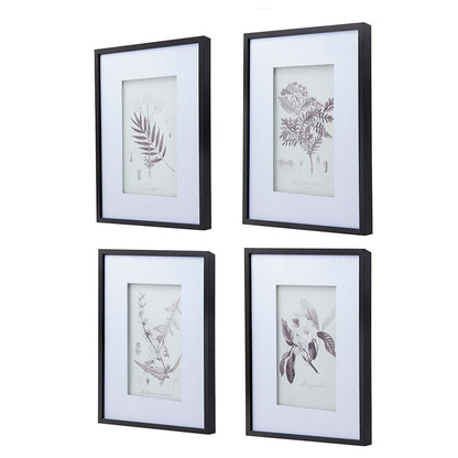 Láminas de arte mural botánico, decoración para sala de estar, comedor, dormitorio y pasillo (juego de 4) - Blanco/Negro