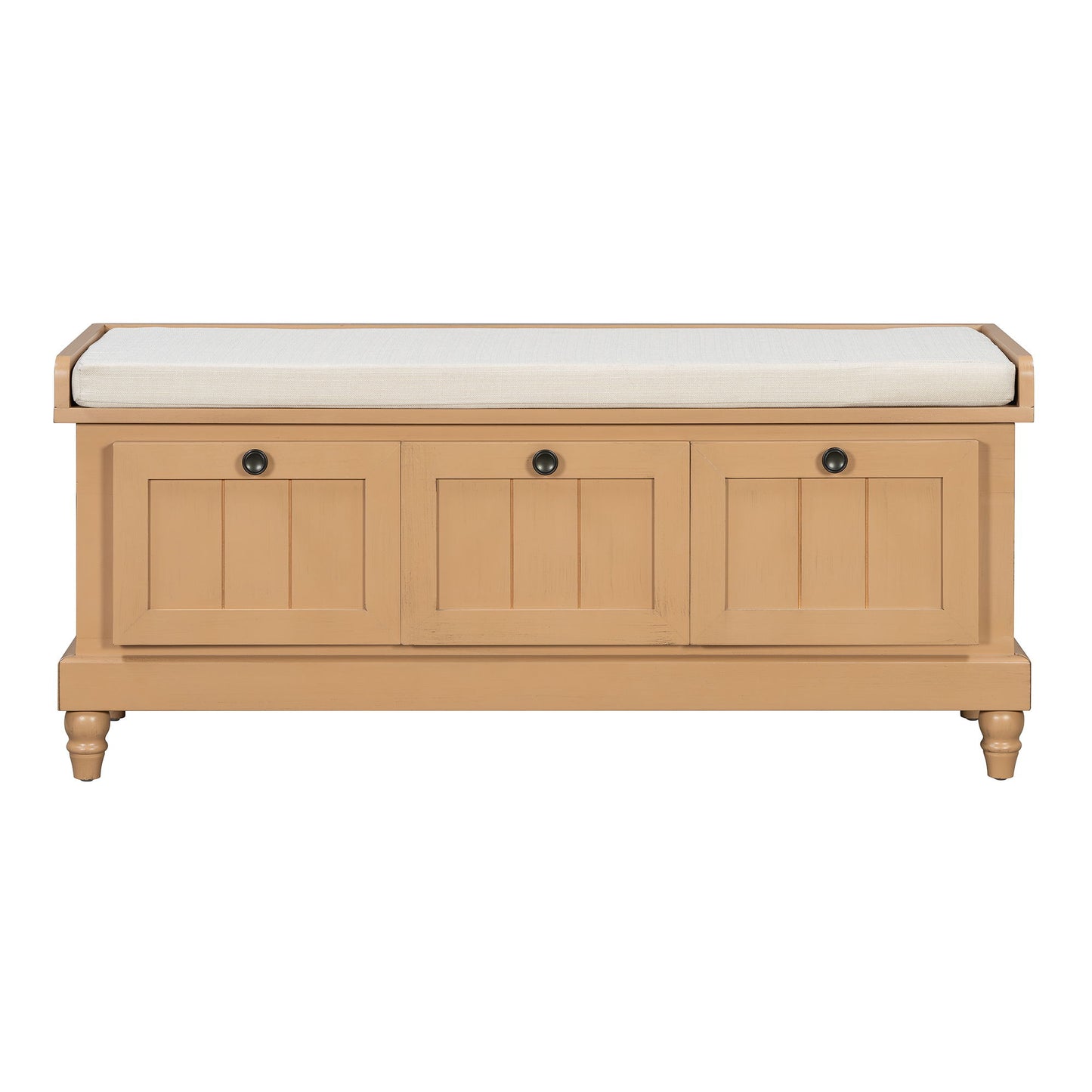 Shoe Bench With Cushion And 3 Drawers - Natural