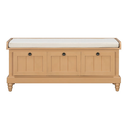 Shoe Bench With Cushion And 3 Drawers - Natural