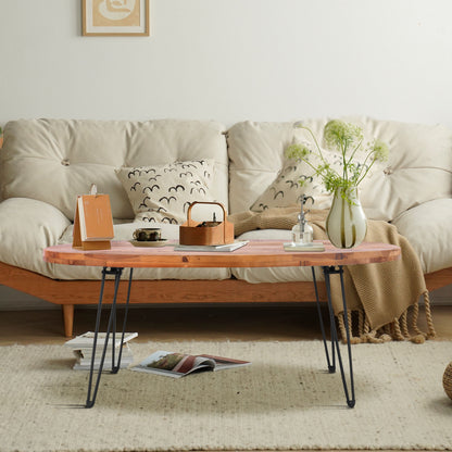 Mesa de cóctel plegable ovalada de madera recuperada natural para tu sala de estar - Natural