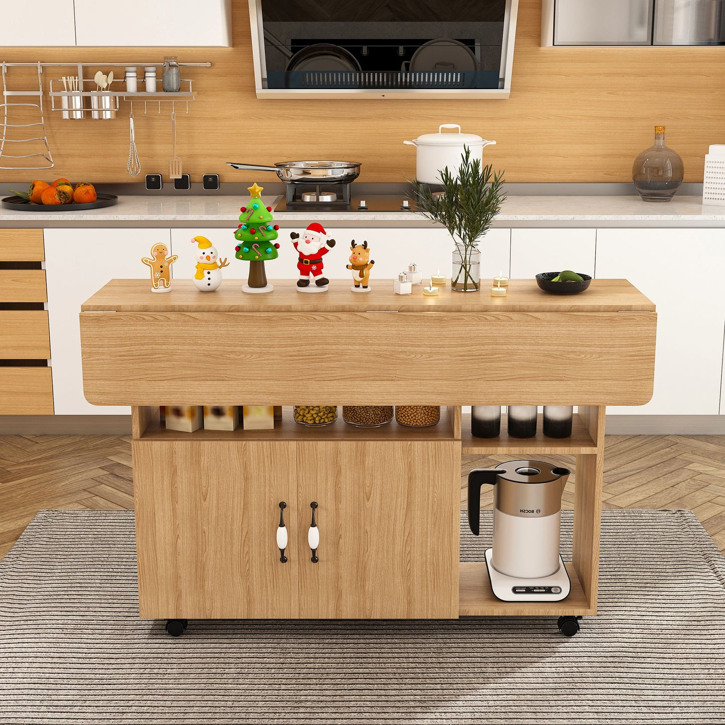 Multi Functional Folding Table With Storage Shelves And Wheels