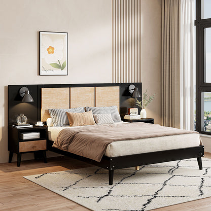 Bed Frame With 2 Nightstands Elegant Design With Lamps