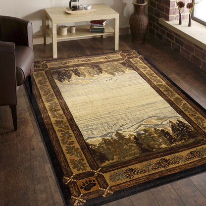 Alfombra estilo Lodge Nature's Nest de 1,60 m x 2,20 m, multicolor y negra