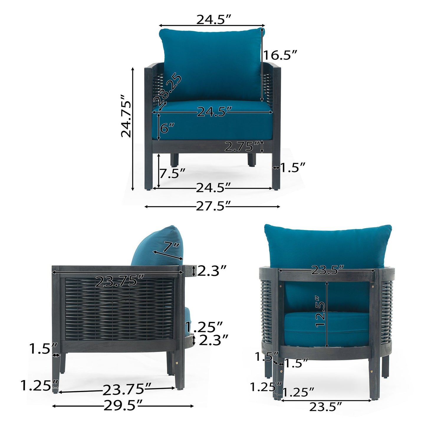 Outdoor Acacia Wood Club Chairs With Cushions