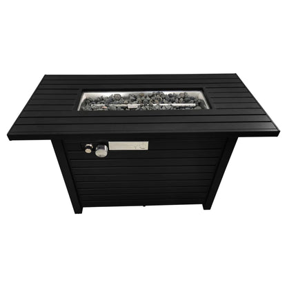 Mesa para fogata de exterior con tapa, construcción duradera, color negro