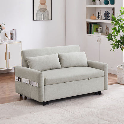 Pull Out Sleep Sofa Bed Loveseats Sofa Couch With Adjsutable Backrest, Storage Pockets, 2 Soft Pillows, USB Ports For Living Room, Bedroom, Apartment, Office