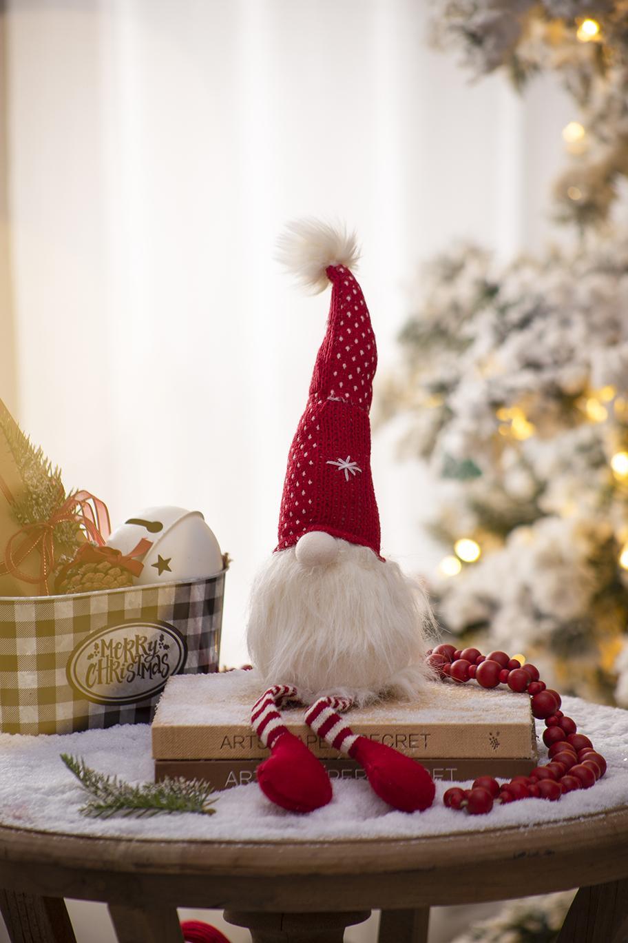 Adornos navideños de gnomos, adornos navideños para el hogar, regalos para fiestas (juego de 2) - Blanco/Rojo