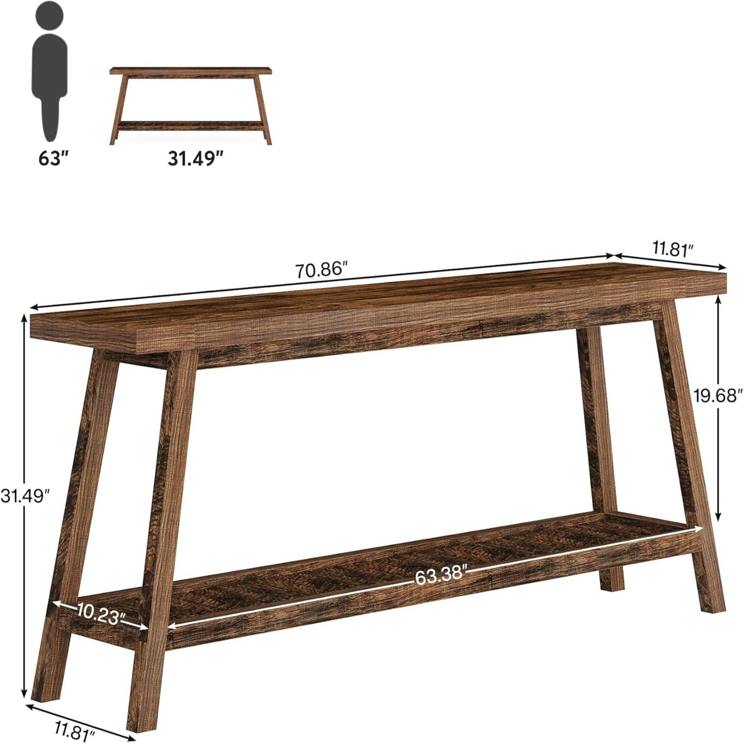 Extra Long Console Table With 2 Tier Open Storage