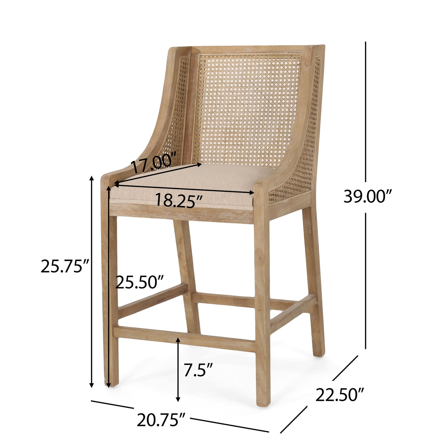 French Country Fabric Upholstered Counter Stools (Set of 2)