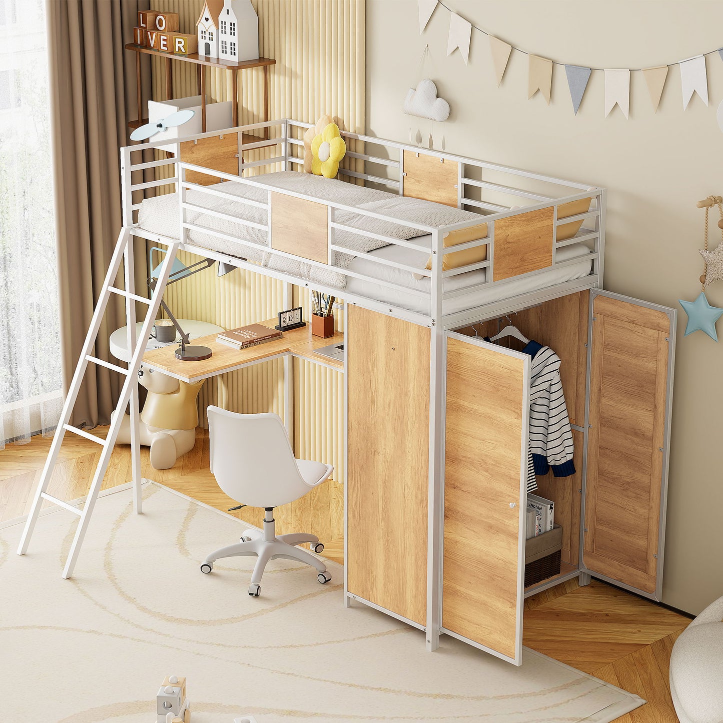 Loft Bed With L Shape Desk And Wardrobe