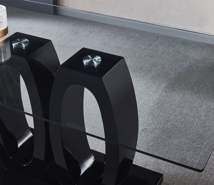 Contemporary Double Pedestal Dining Table, Tempered Glass Top