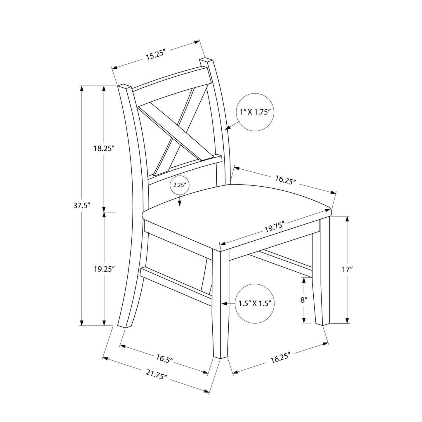 Silla de comedor lateral tapizada, estilo transicional (juego de 2)