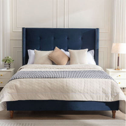 Peyton - Cama tapizada con cabecera de 137 cm de alto y capitoné tradicional abotonado a mano