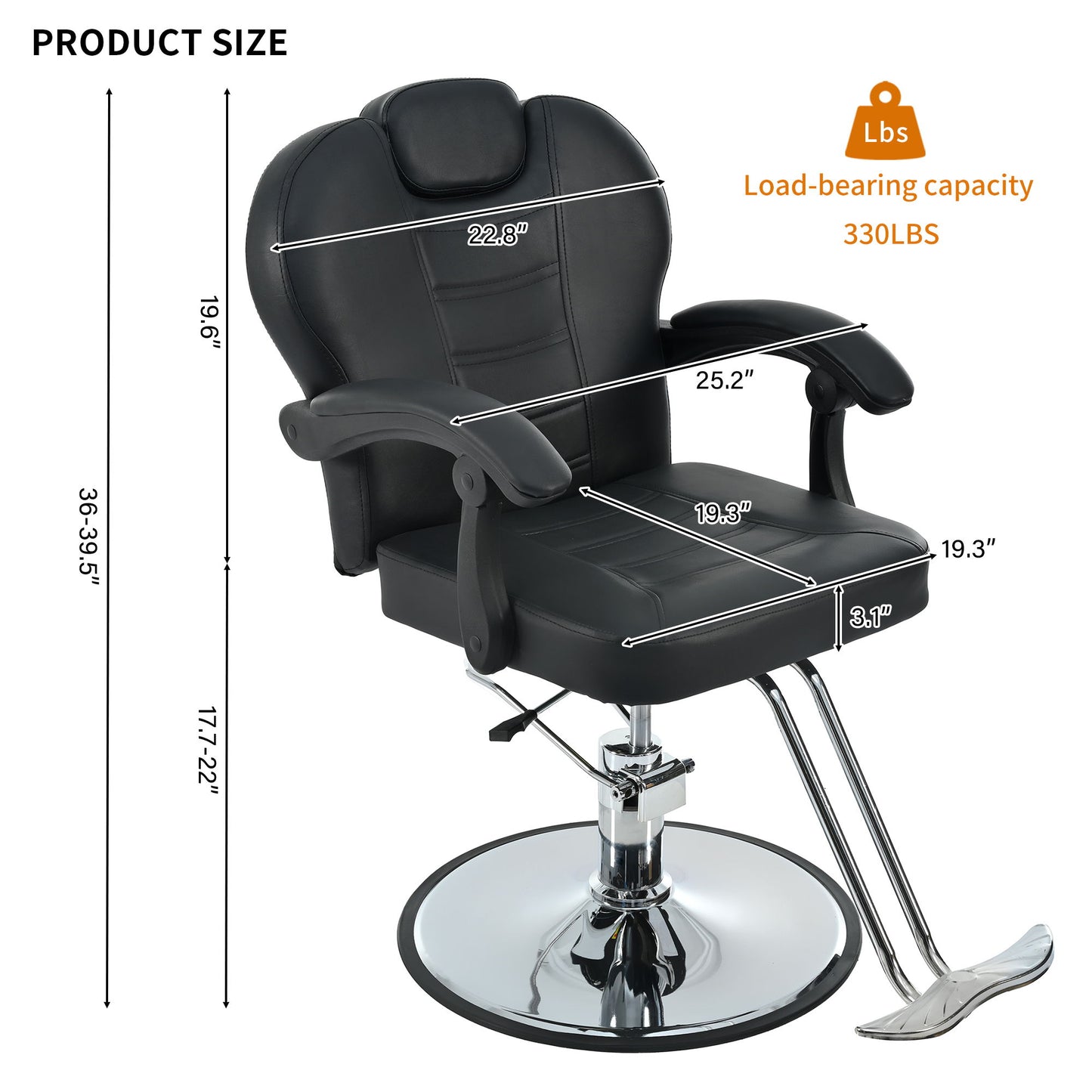 Sillón reclinable clásico para peluquero, con bomba hidráulica de alta resistencia y rotación de 360°, ideal para tatuajes, champú y salón de belleza, con carga máxima de 150 kg.