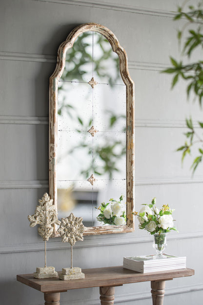 Espejo de pared grande con marco, espejo arqueado con efecto ventana para sala de estar - Crema