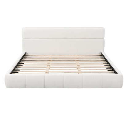 Upholstered Platform Bed Frame With Soft Boucle Headboard