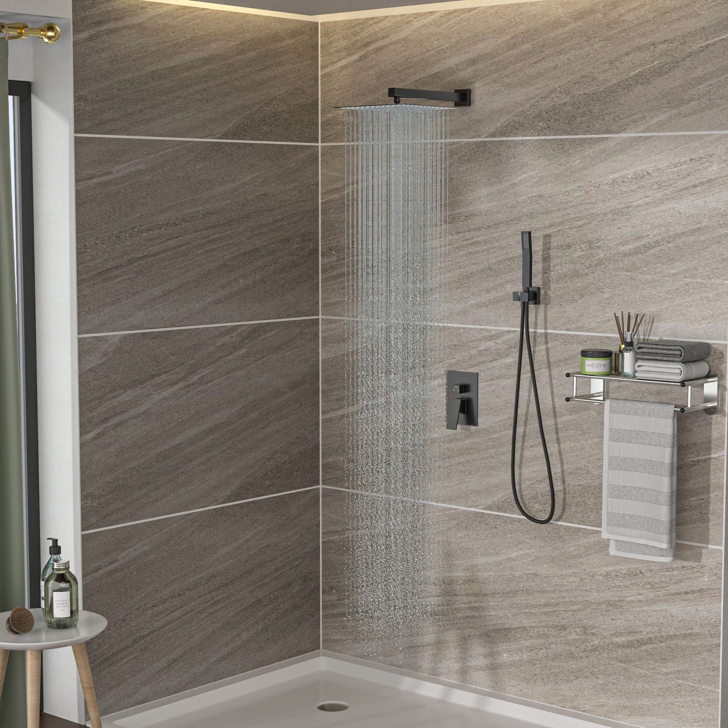 Dual Shower Head System With 12" Square Rain Shower And Rough In Valve