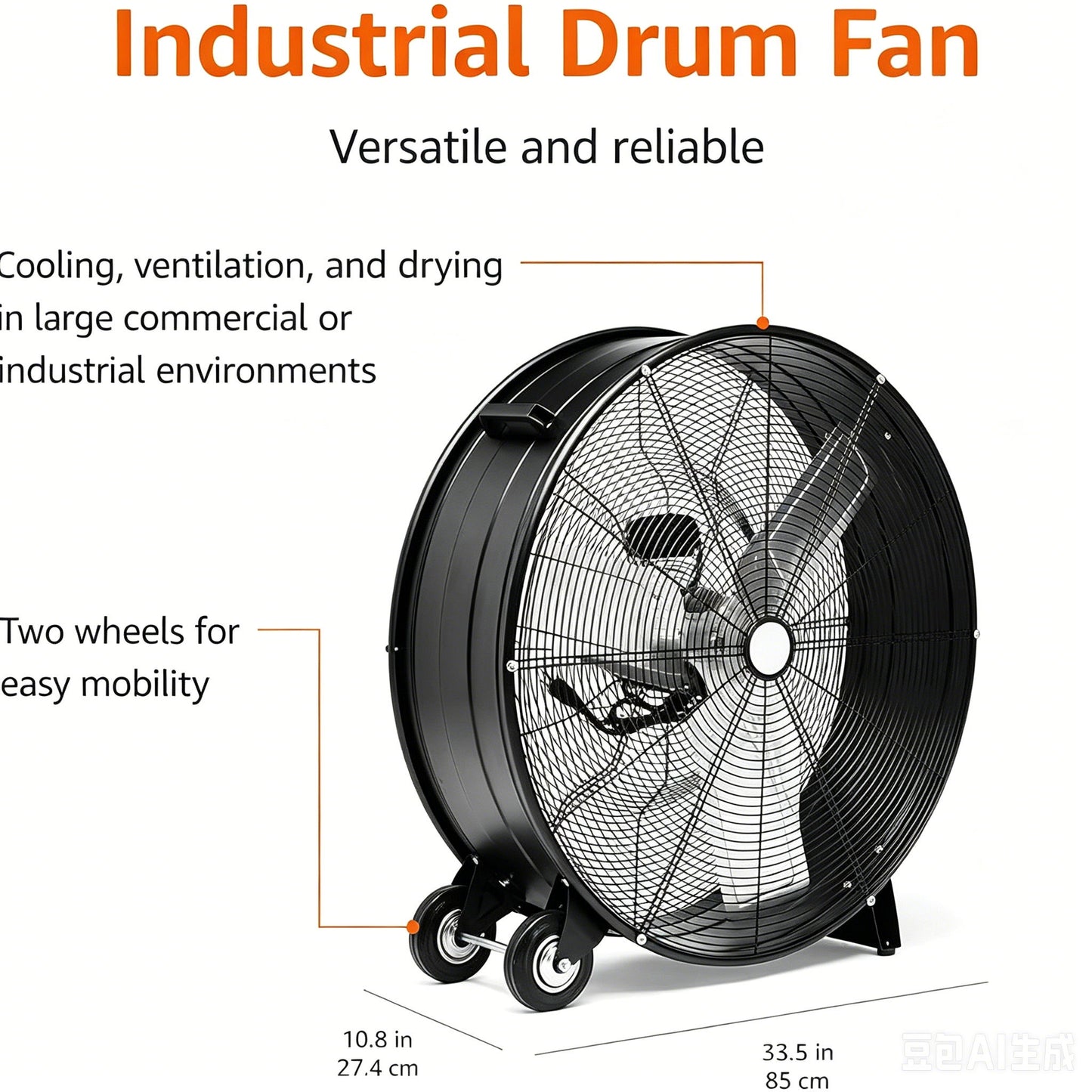 Velocity Drum Fan With 2 Speed - Black