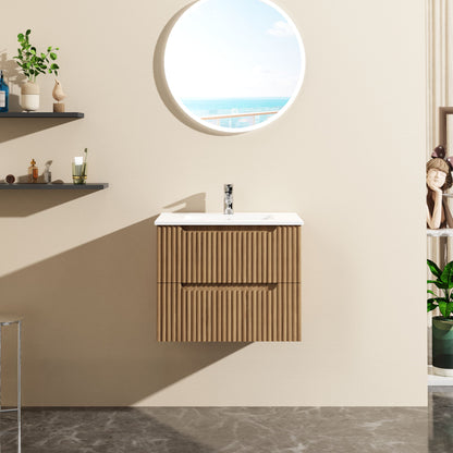 Mueble de baño flotante de 24" para montaje en pared (solo mueble) - Nogal