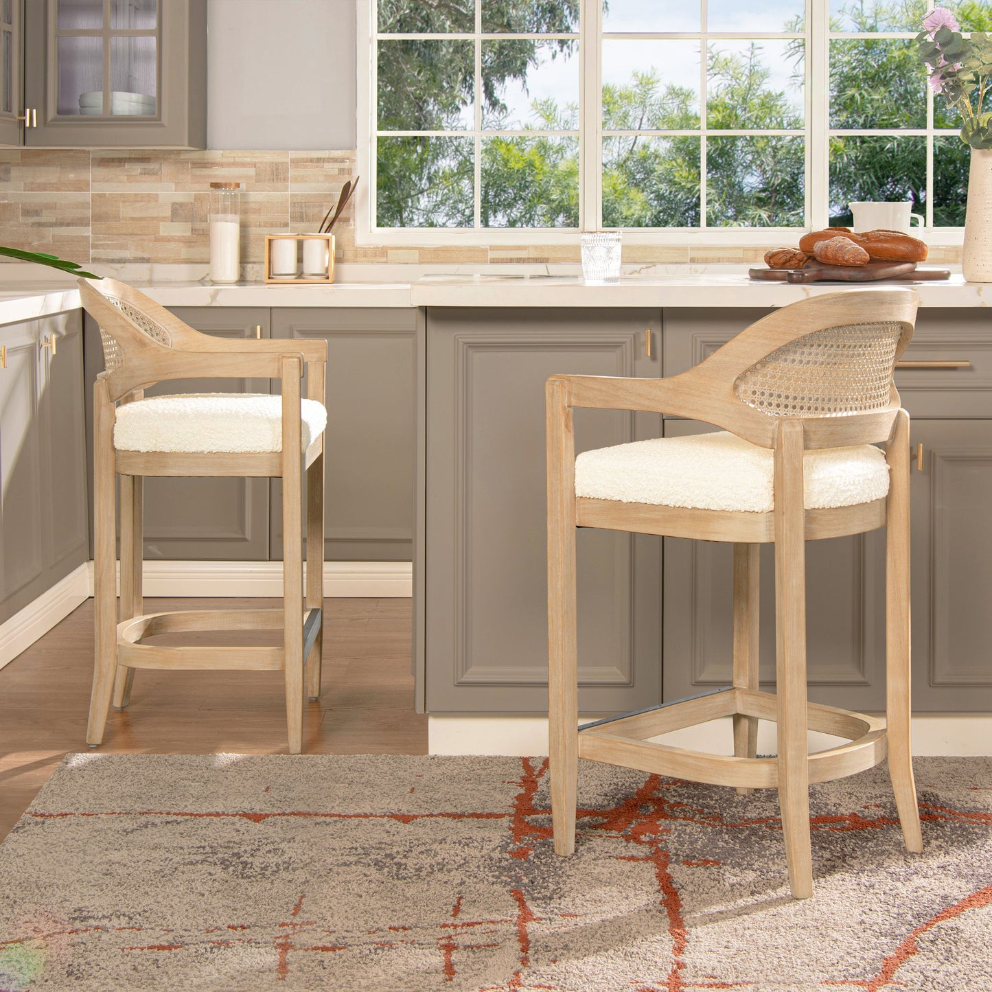 Americana - Mid-Century Modern Cane Back Counter Stool