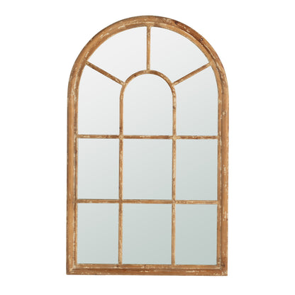 Espejo grande arqueado con marco y ventana decorativa, estilo arquitectónico clásico, madera maciza de abeto, decoración interior - Marrón