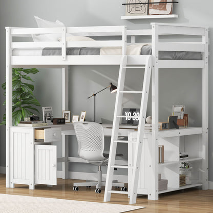Loft Bed With U Shaped Desk, Drawers, And Storage Shelves