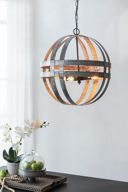 Lámpara colgante galvanizada de 4 luces con cadena ajustable para cocina (bombilla no incluida), color gris