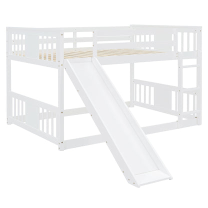 Full Over Full Bunk Bed With Ladder With Slide - White