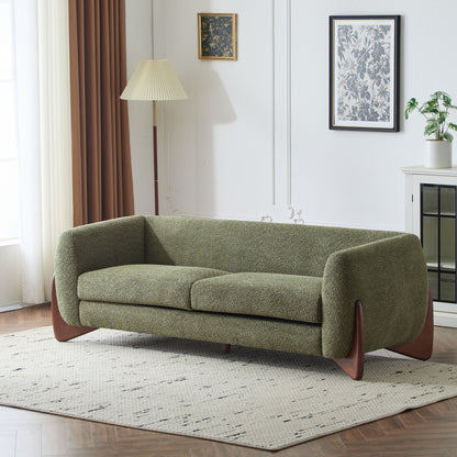 Contemporary Boucle Sherpa Sofa With Birch Wood Legs
