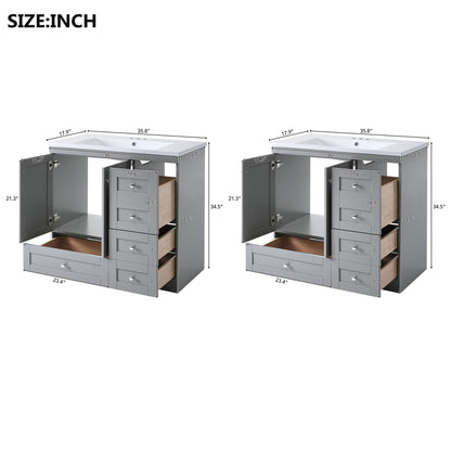 Shaker Free Standing Bathroom Vanity Cabinet & Sink, Soft Close Drawers, Soft Close Doors