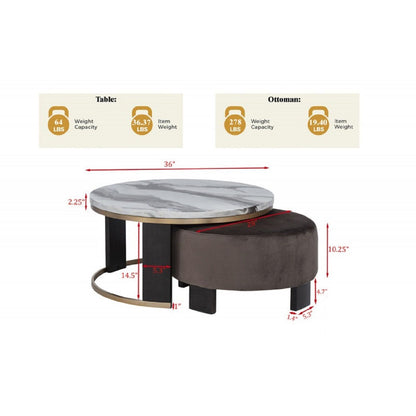 Nesting Round Coffee Table With Ottoman (Set of 2) - Gold / Brown