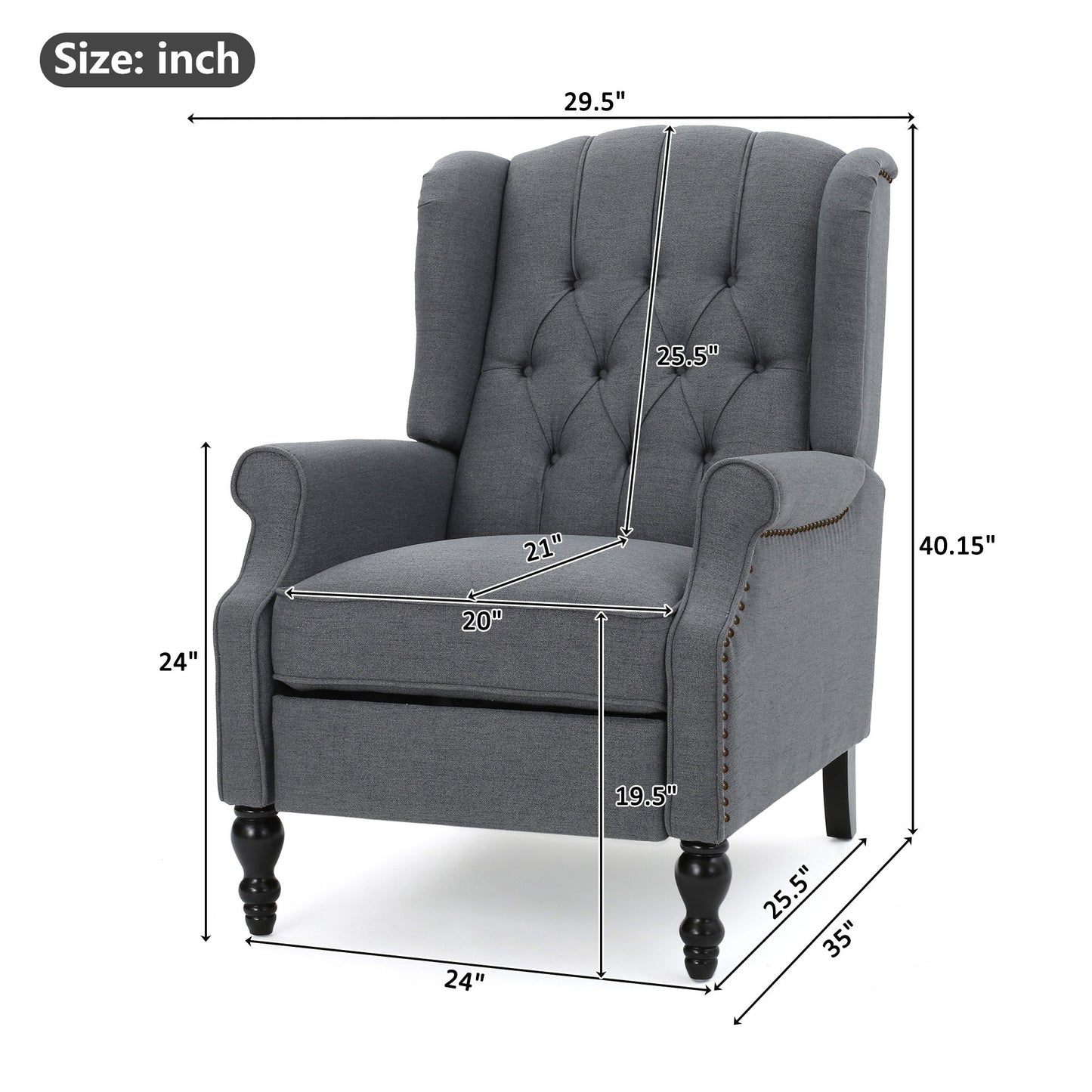 Armchair Recliner With Pushback Mechanism And Wingback Design
