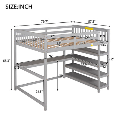 Loft Bed With Storage Shelves And Under Bed Desk