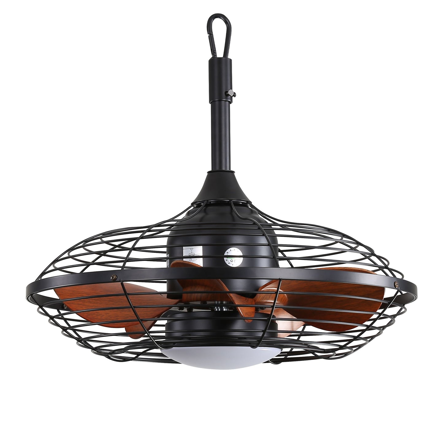 Ventilador de techo de 20" con montaje en varilla, LED, 18 W, 3 canales, 5 aspas ABS, motor de CC, con gancho para colgar, para patios exteriores y pérgolas, color negro