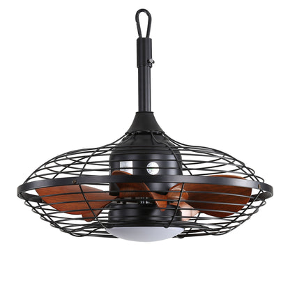 Ventilador de techo de 20" con montaje en varilla, LED, 18 W, 3 canales, 5 aspas ABS, motor de CC, con gancho para colgar, para patios exteriores y pérgolas, color negro