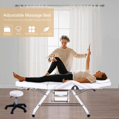Sillón de masajes para tatuajes de 183 cm con dos bandejas, camilla de esteticista con taburete hidráulico, mesa facial multiusos de 3 secciones, equipo de belleza ajustable para barbería, spa y belleza.