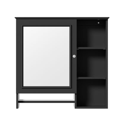 Armario de baño de pared, botiquín con puerta de espejo grande, estantes ajustables y tres niveles de almacenamiento abiertos (no incluye tocador).