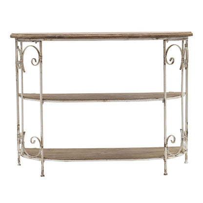 Estantería de madera de tres niveles con estructura de hierro ornamentada - Multicolor