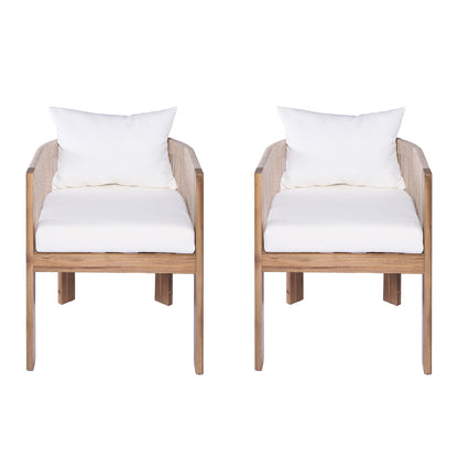 Matera - Patio Dining Chair (Set of 2) With Wraparound Back And Removable Cushion Cover - Teak / Beige