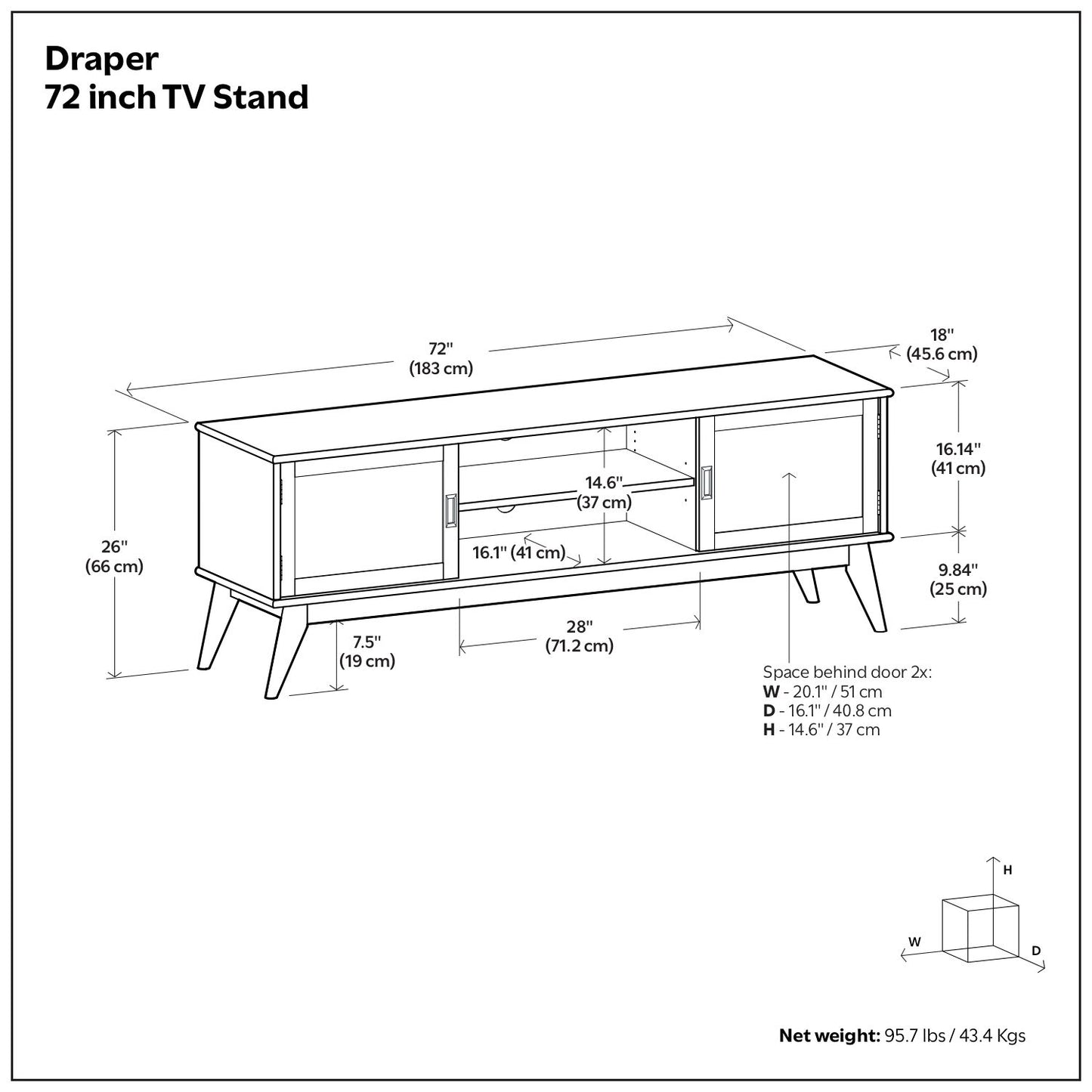 Draper - Mueble para TV bajo de mediados de siglo, hecho a mano