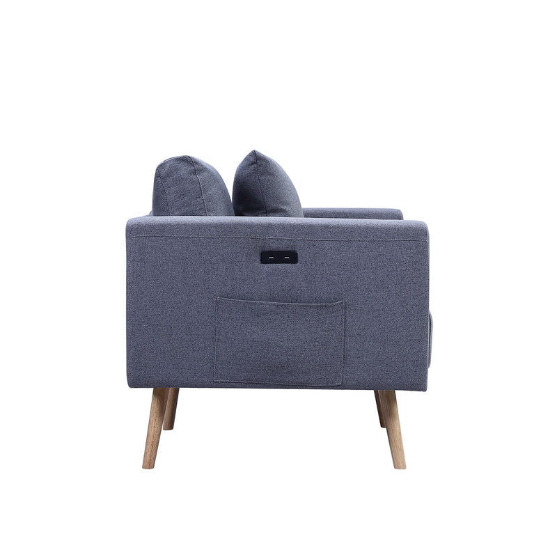 Easton - Silla de tela de lino con puertos de carga USB, bolsillos y almohadas