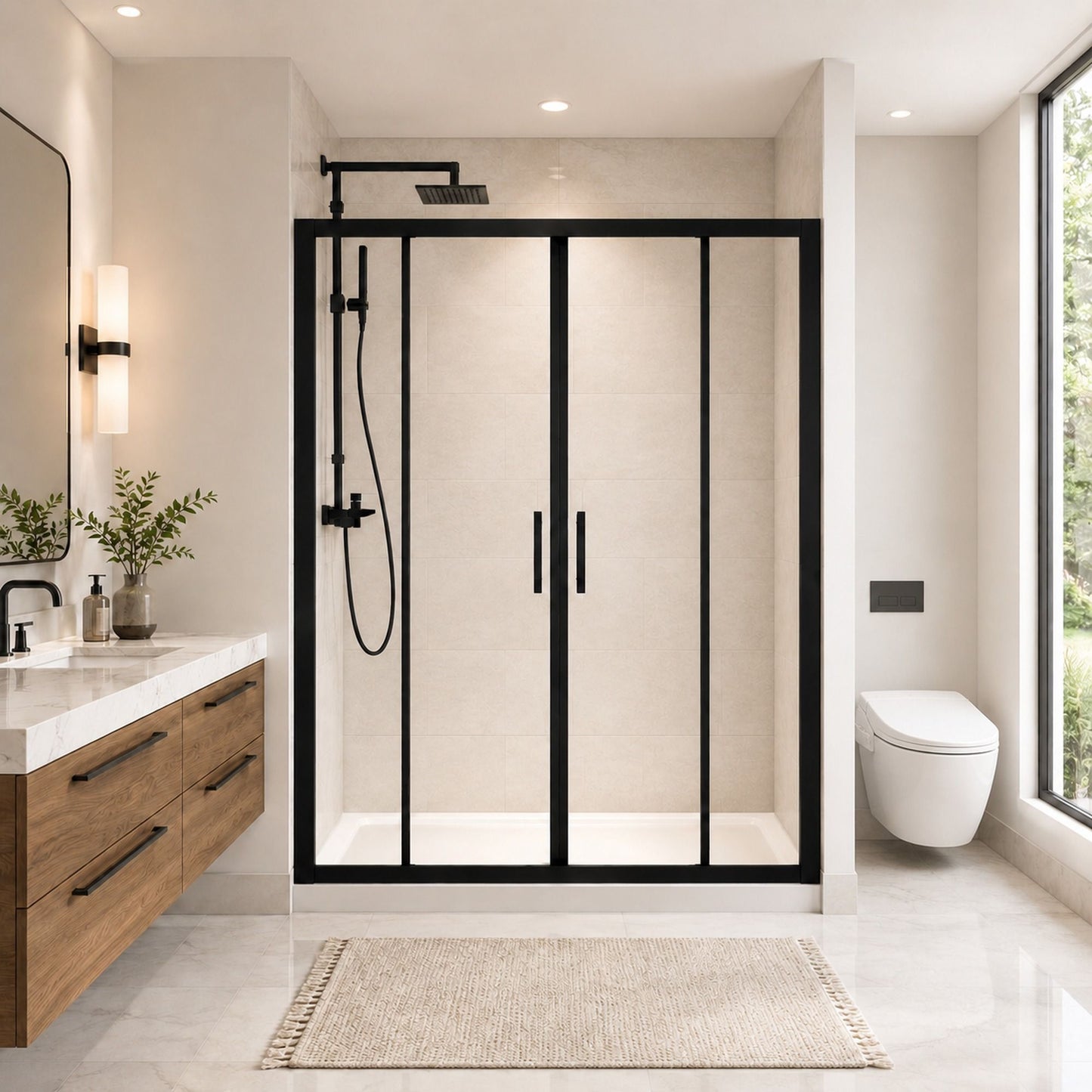 Double Framed Sliding Shower Door - Matte Black