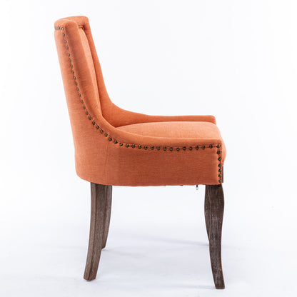 Silla de comedor Ultra Side, de tela gruesa, con patas de madera maciza en tonos neutros y tachuelas de bronce (juego de 2)