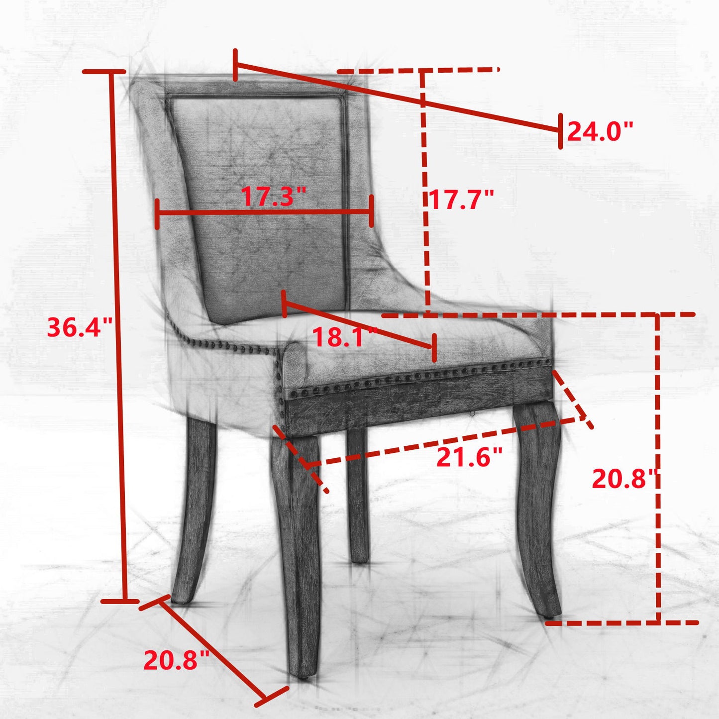 Silla de comedor Ultra Side, de tela gruesa, con patas de madera maciza en tonos neutros y tachuelas de bronce (juego de 2)