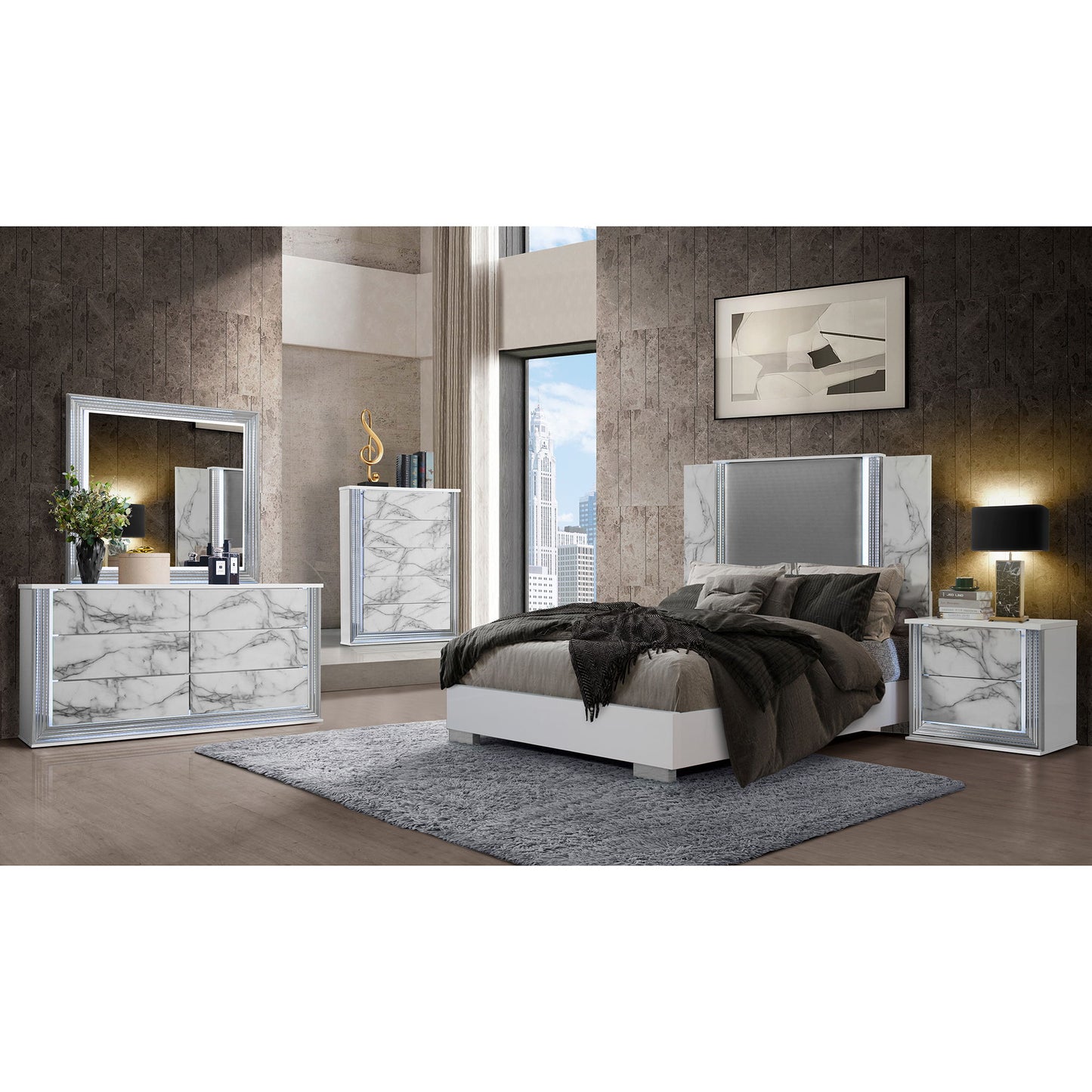 Moon - Marble Mirror With LED - White