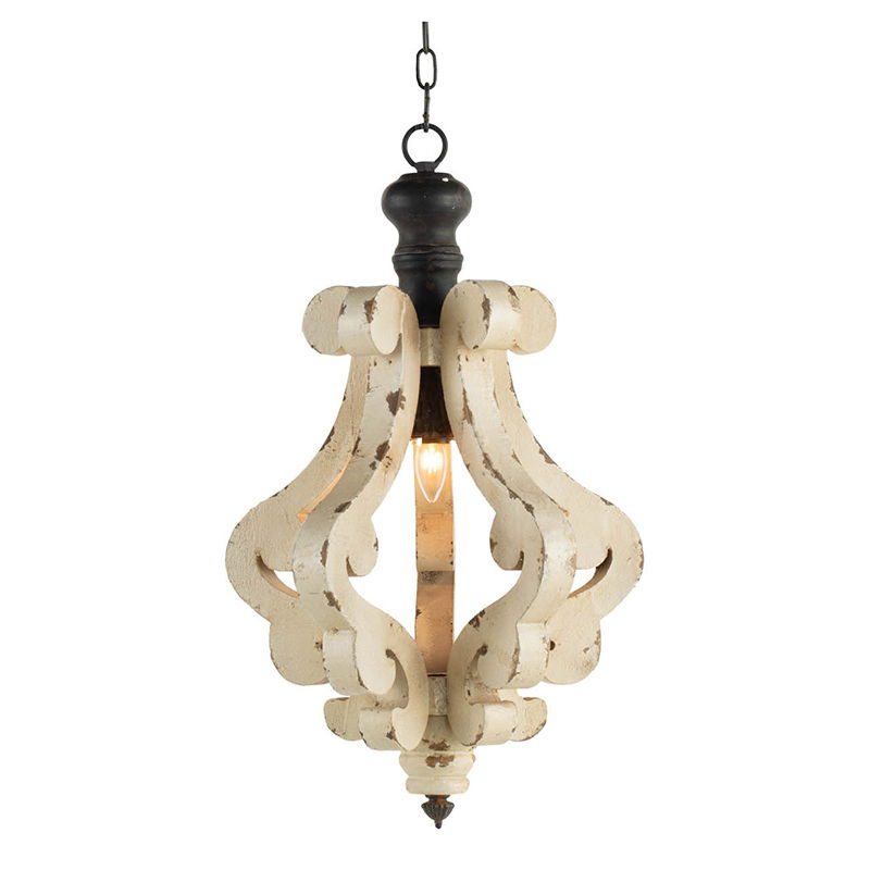 Lámpara colgante rústica de madera rústica con diseño desgastado para el vestíbulo de la sala de estar (bombilla no incluida), color crema antiguo.